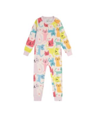 Little Girls 6-12 Cotton One Piece Pajamas Cat Print