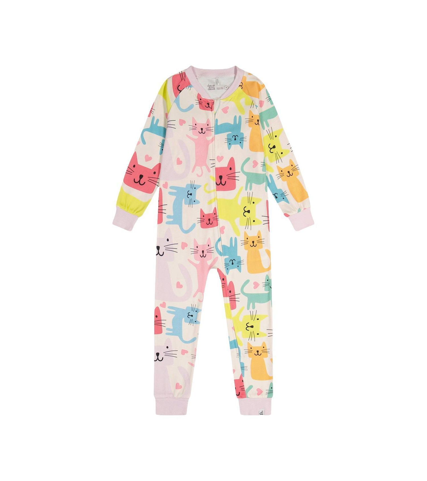 Little Girls 6-12 Cotton One Piece Pajamas Cat Print