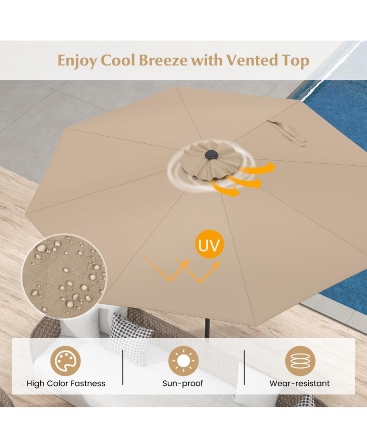 Gouun 9 ft Outdoor Market Patio Umbrella with Push-Button Tilt