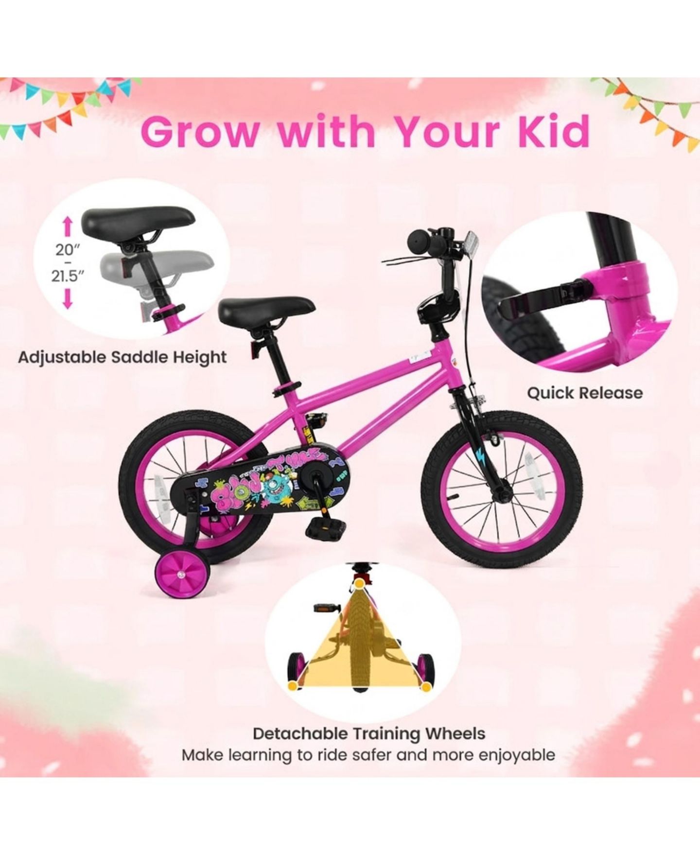 Детская игрушка HONGGE 14-Inch Kids Bike with Training Wheels and Dual Braking System, Ages 3-5 — фото 4