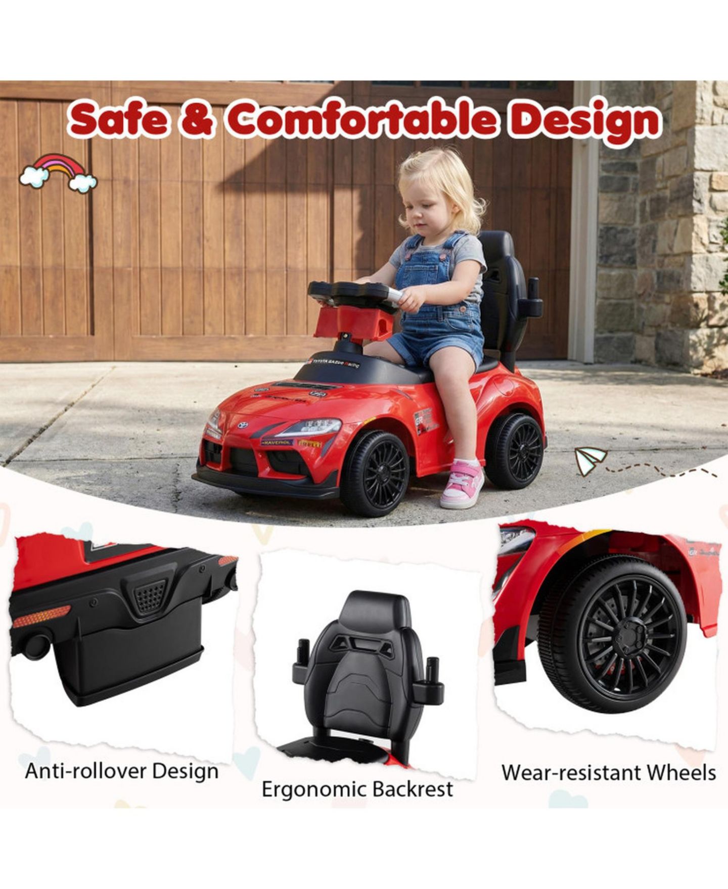 Детская игрушка HONGGE 3-in-1 Licensed Toddler Push Car with Parent Handle and Ride-On Modes, Ages 1.5-5, цвет: Красный — фото 8