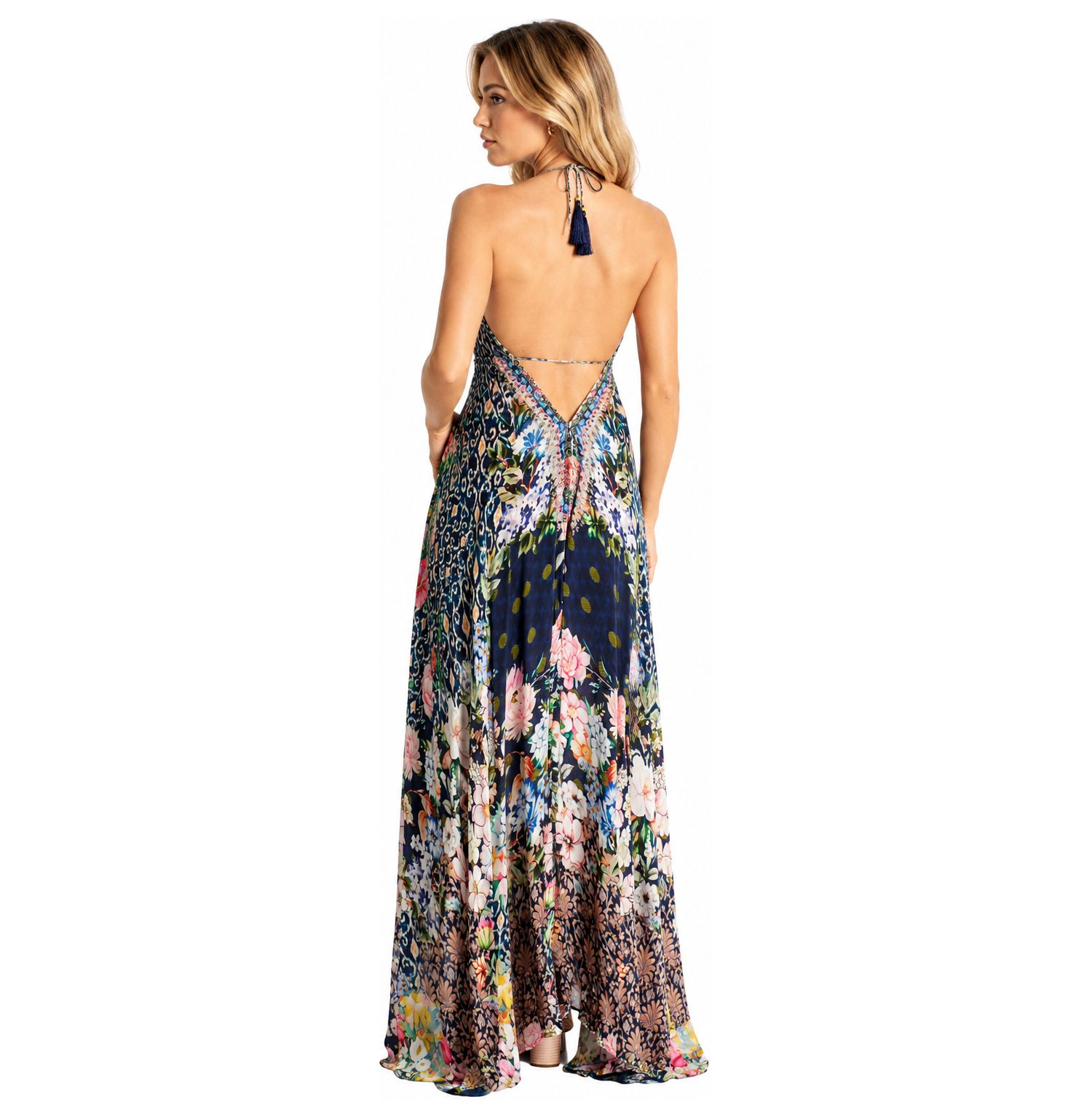 Women's Open Back Halter High-Low Maxi Dress