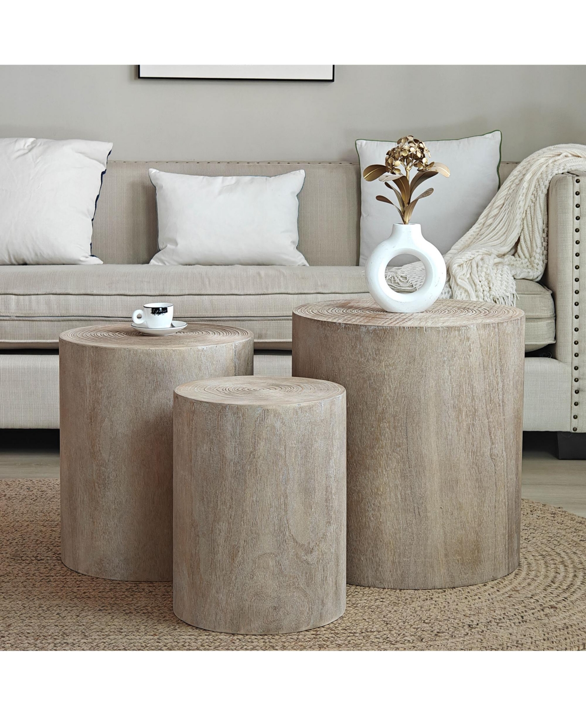 Flynama 3-Piece Rustic Stump-Style Nesting Tables