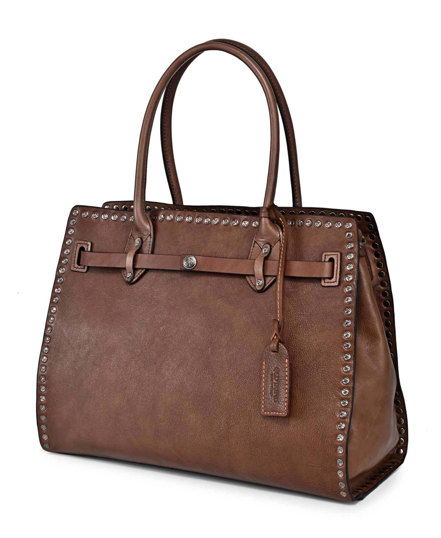 Westland Large Studded Leather Satchel Bag