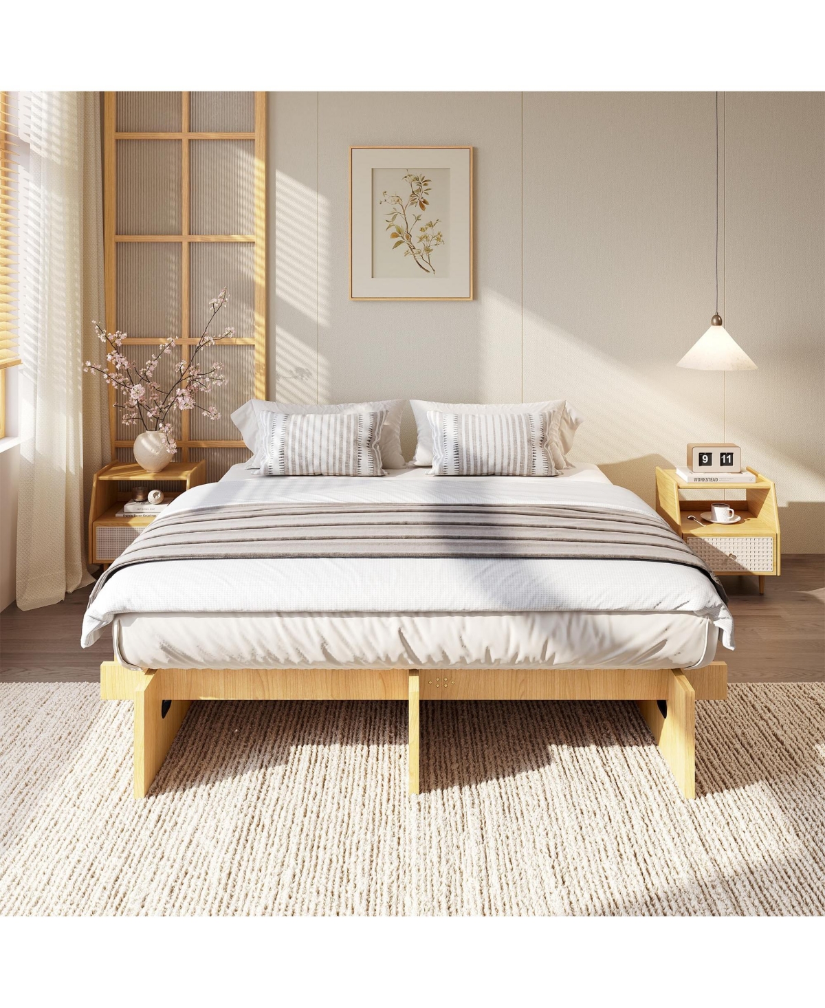homfan Mortise and Tenon Platform Bed Frame