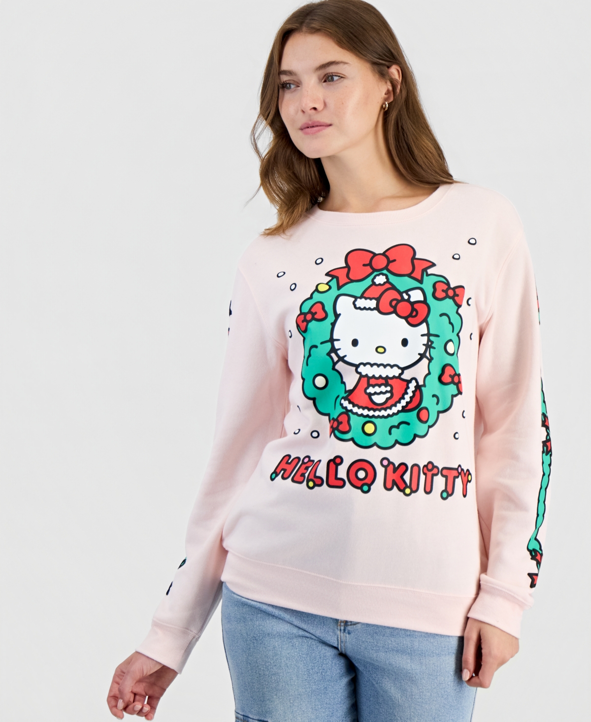 Sanrio Juniors' Hello Kitty Wreath Fleece Graphic Sweatshirt