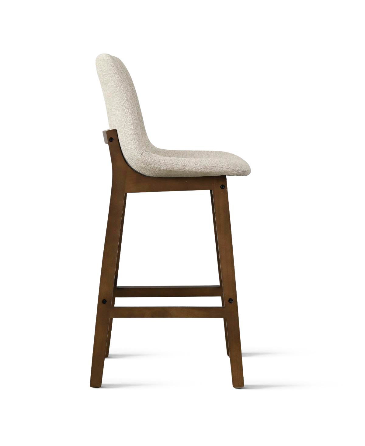 Maison Boucle Set of 4 Upholstered Counter Height Bar Stools, Polyester Fabric, Solid Wood Barstools, Low Back with Backrest