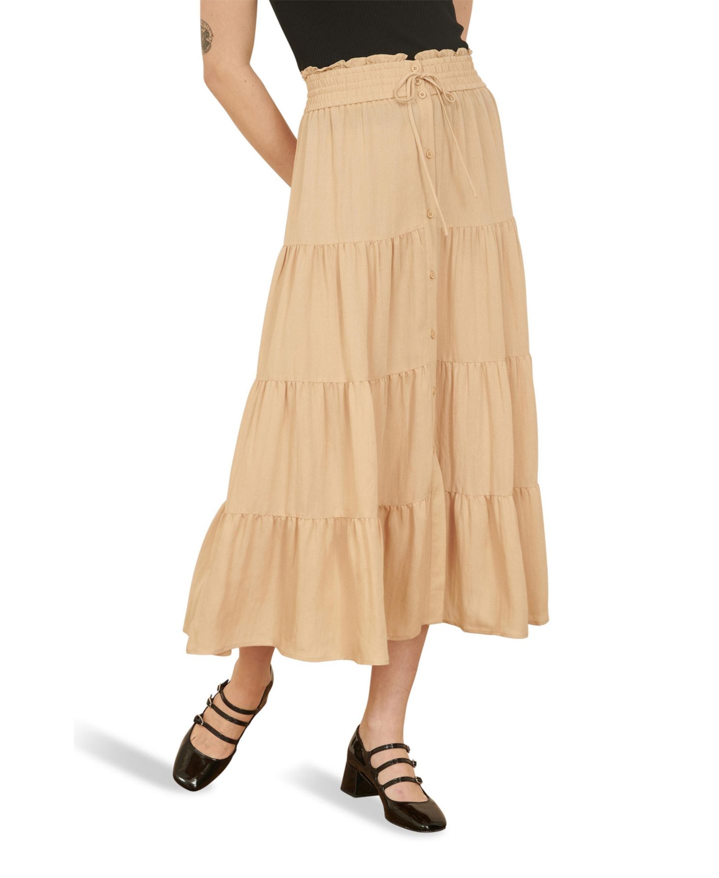 Женская юбка Yumi High-Waisted Midi Boho, цвет: Серо-бежевый — фото 1