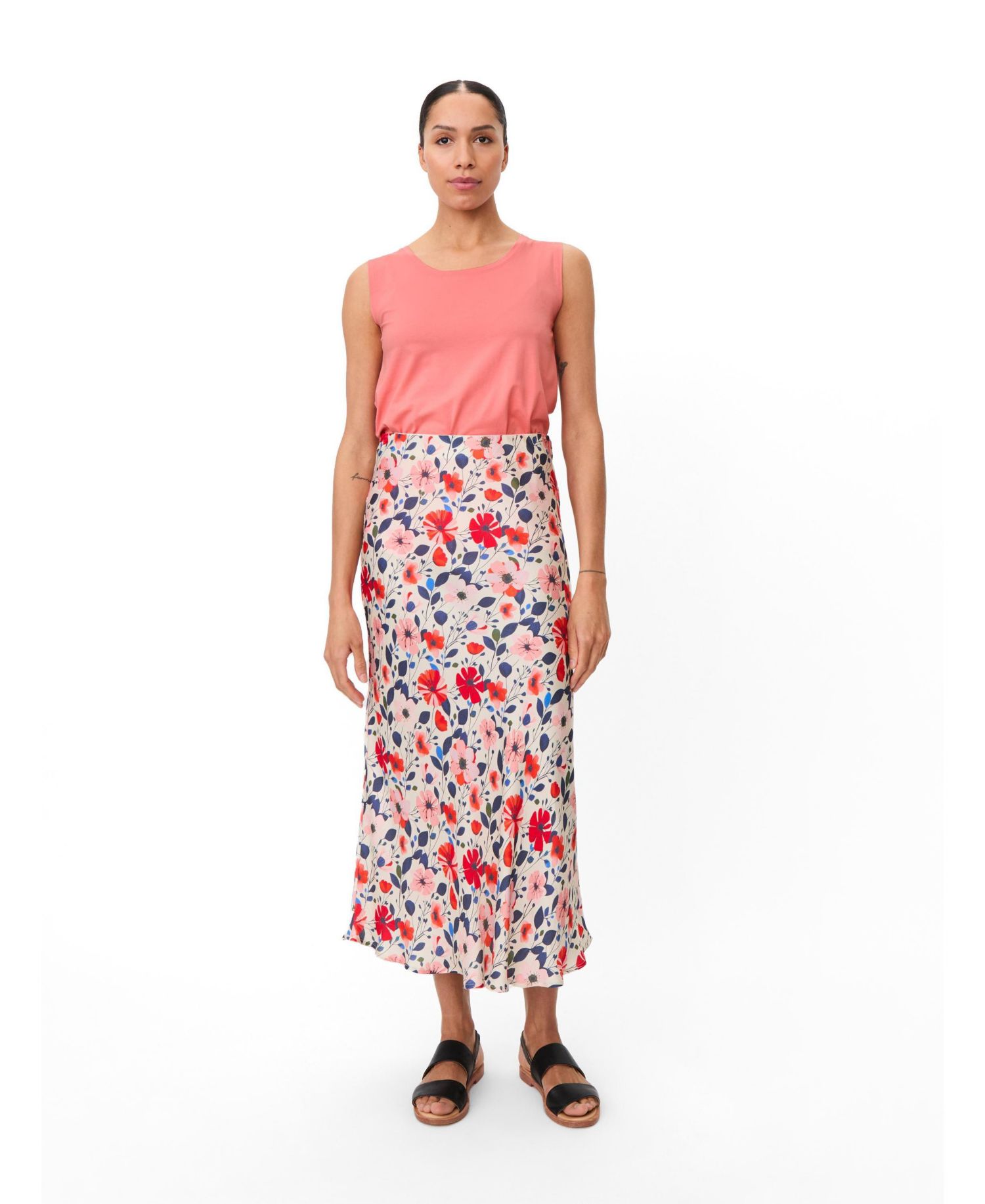 Women's High-Waist Floral Midi Skirt