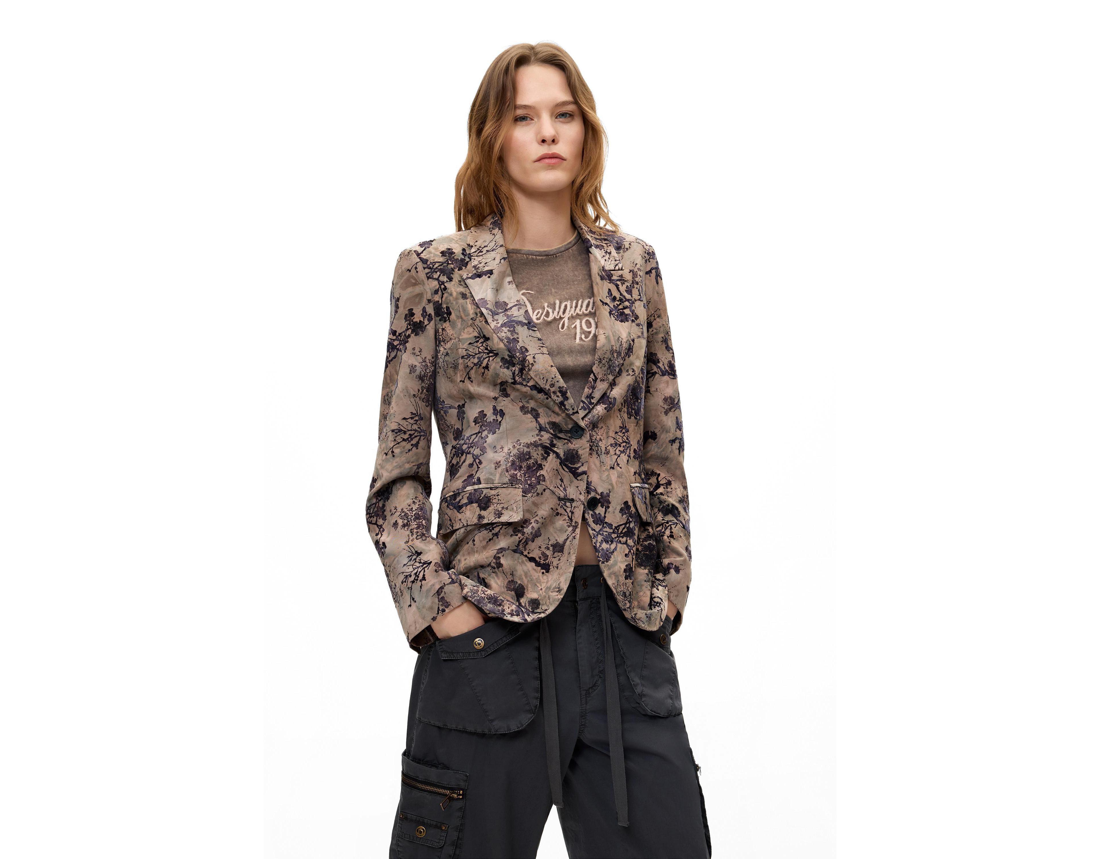 Desigual Women's Flocked Long-Sleeve Single-Button Blazer