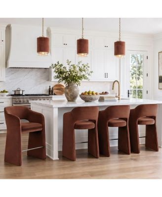 Upholstered Counter Stool Set of 4 With Arms, Velvet Kitchen Island Counter-Height Bar Stools, Modern Waterfall Silhouette