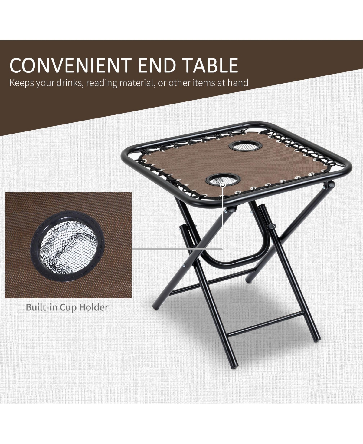 Mountaintop Zero Gravity Chair Set 3 Piece Recliner with Side Table Cup Holder Headrest Brown Poolside Camping