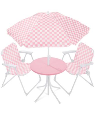Pocassy Best Choice Products Kids Outdoor Table and Chair Set with Umbrella,3 Piece Foldable Toddler Picnic Set