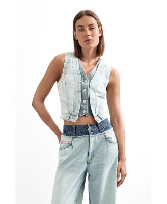 Women's Denim V-Neck Sleeveless Vest