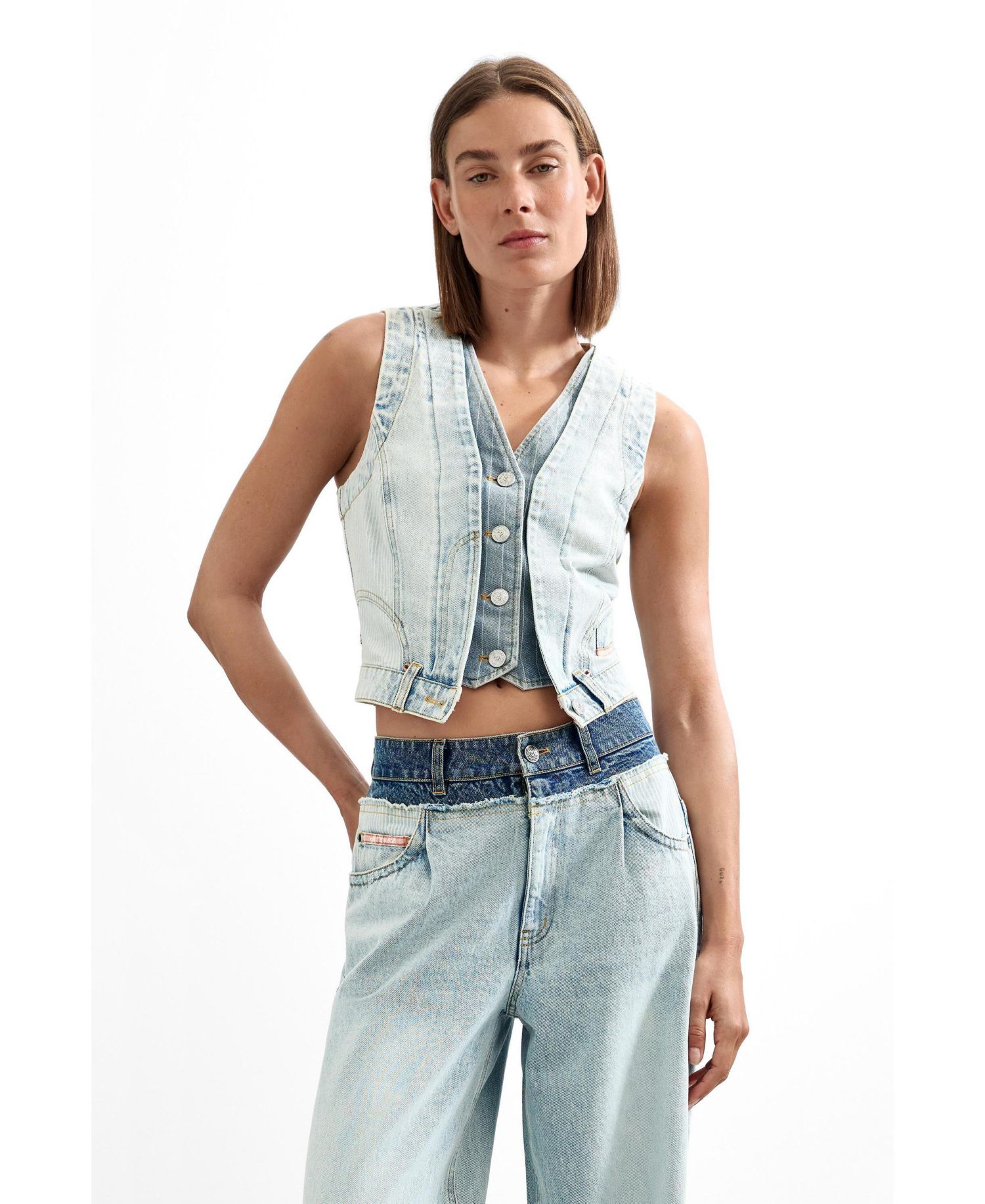 Women's Denim V-Neck Sleeveless Vest