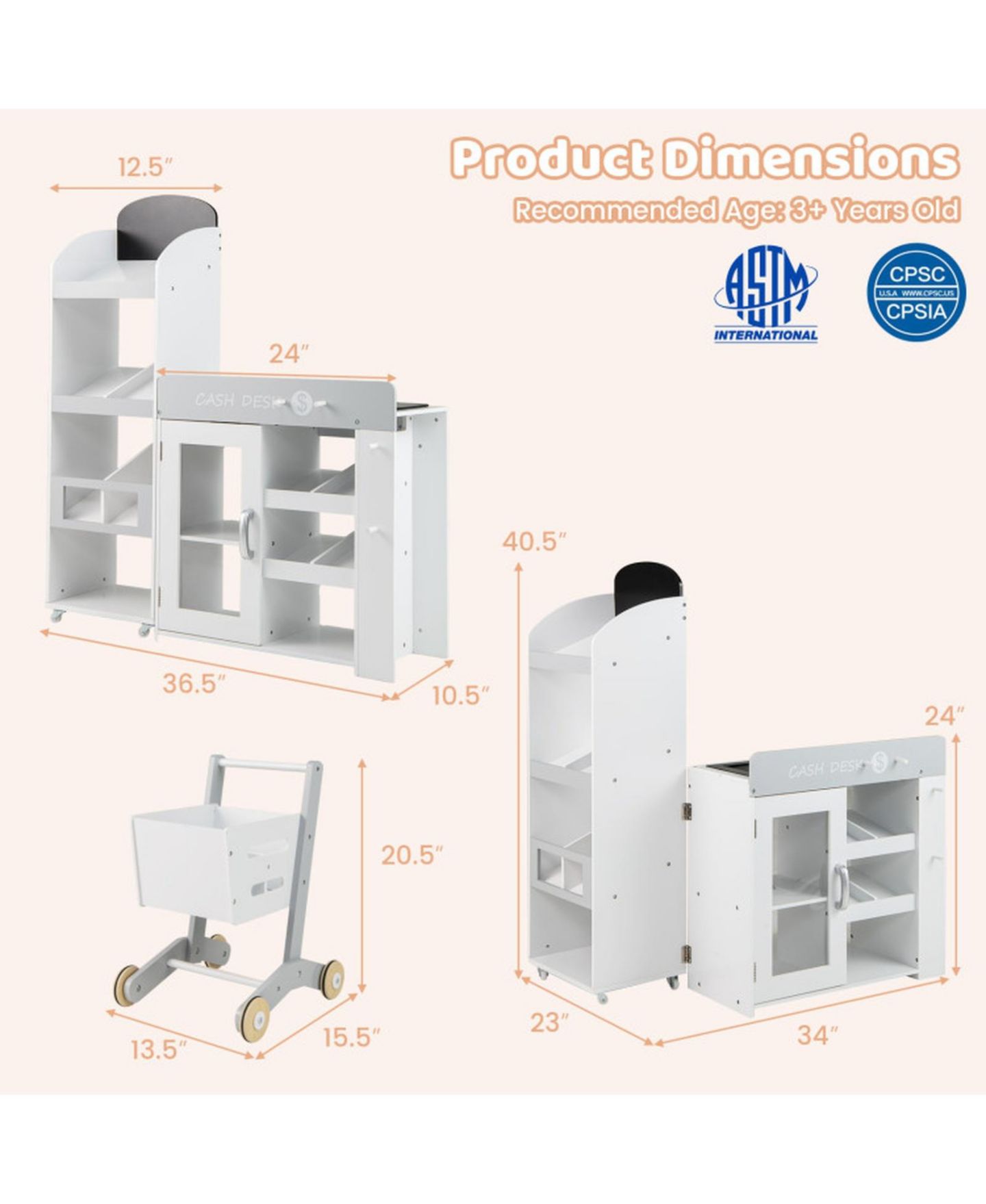 Детский игровой набор SUGIFT Convertible Kids Grocery Store 3-Piece Playset, Ages 3+, цвет: Белый — фото 3