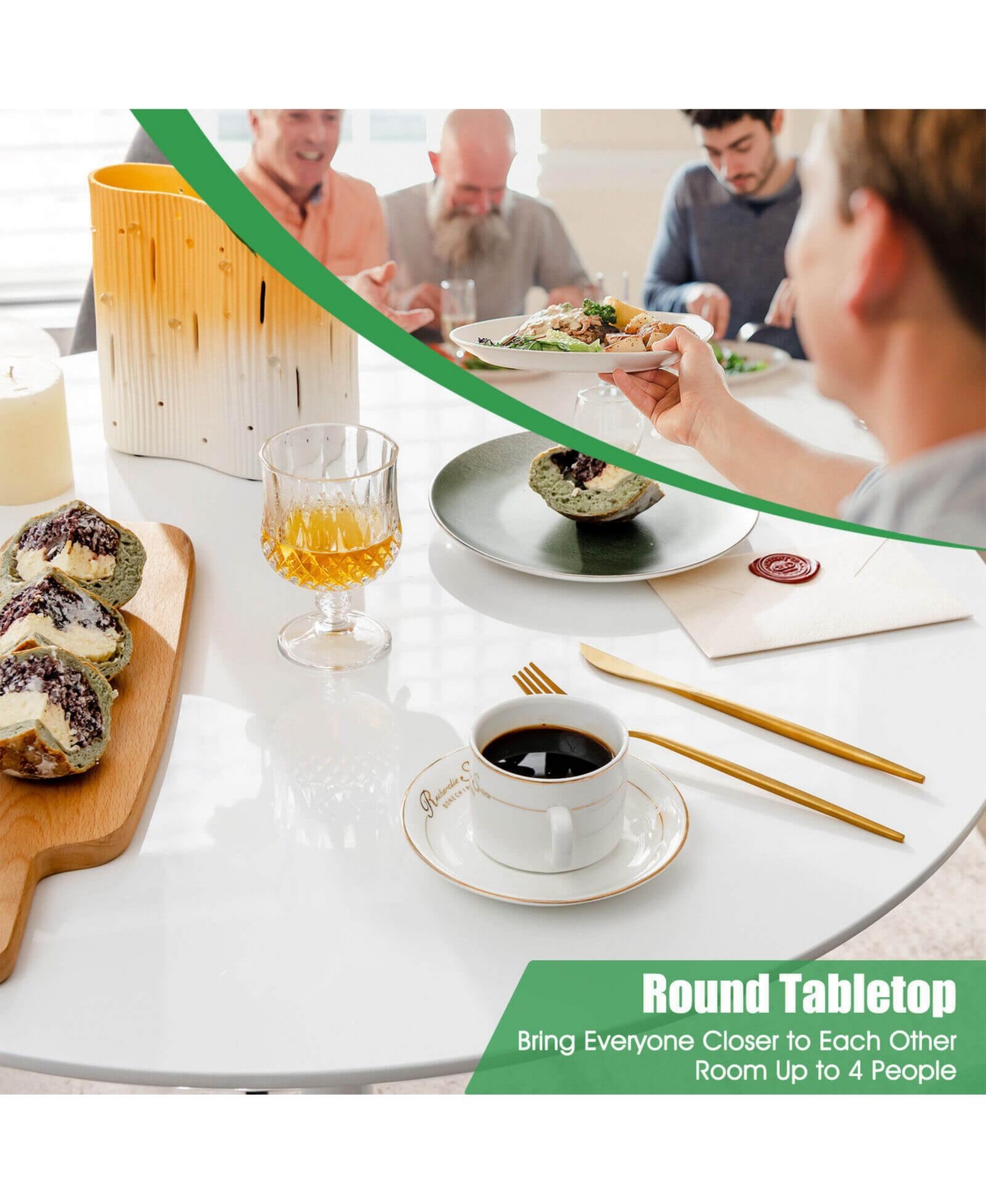 Mecale 32-Inch Round Tulip Dining Table with Metal Pedestal Base