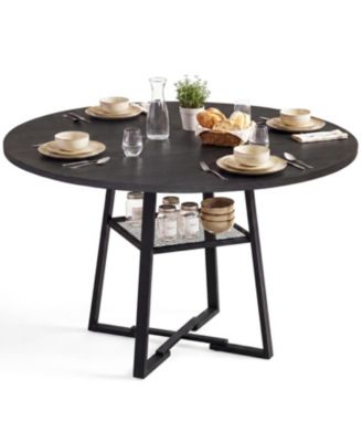 47-Inch Round Dining Table for 4-6 with Storage Shelf