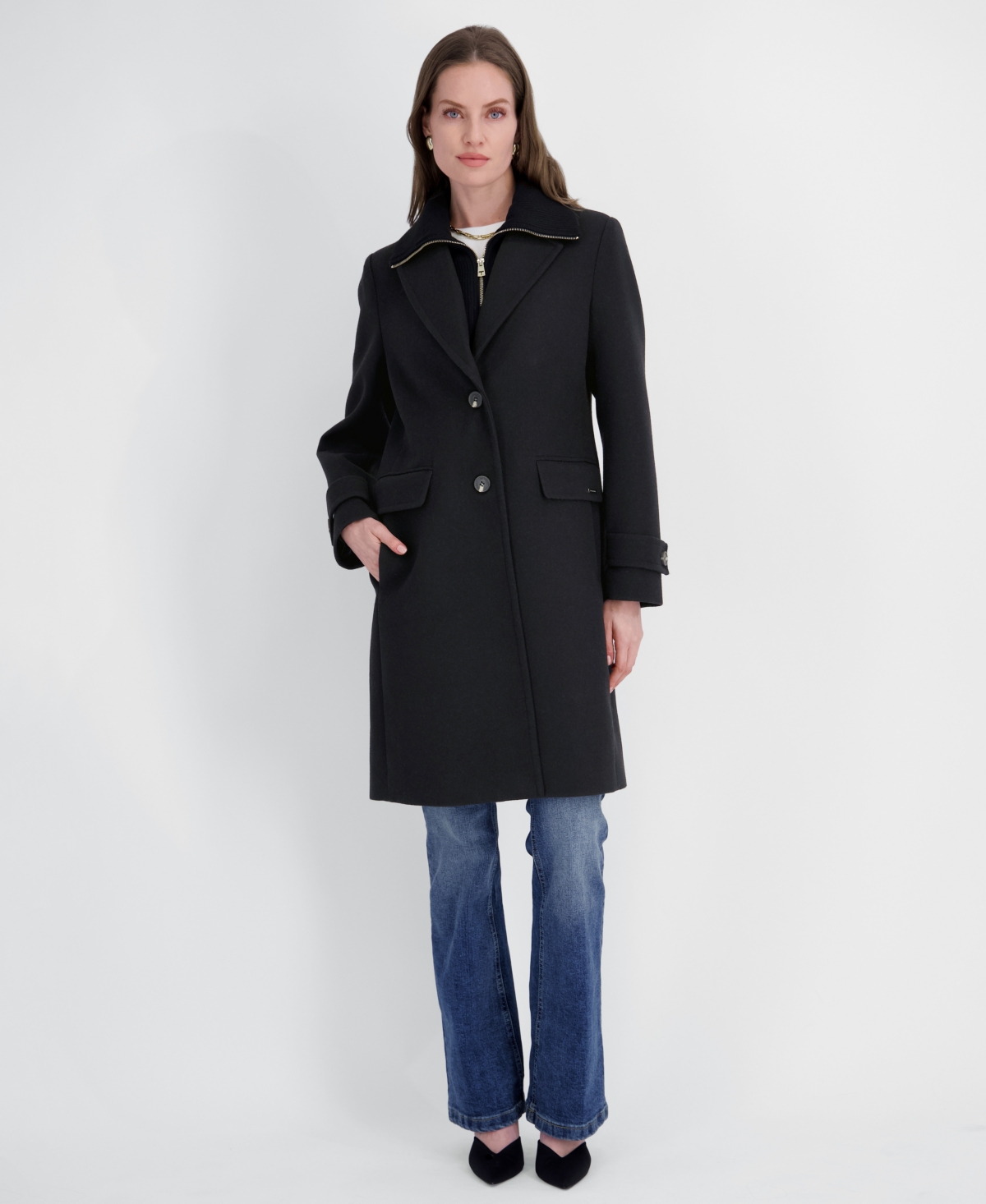 Tahari Women's Single-Breasted Knit Bibbed Coat