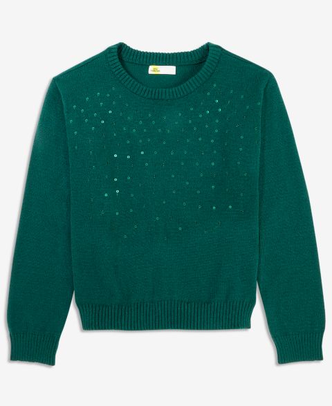 Свитер Epic Threads Sequin Ultrasoft Crewneck Long-Sleeve для девочек, цвет: Чистый изумрудный
