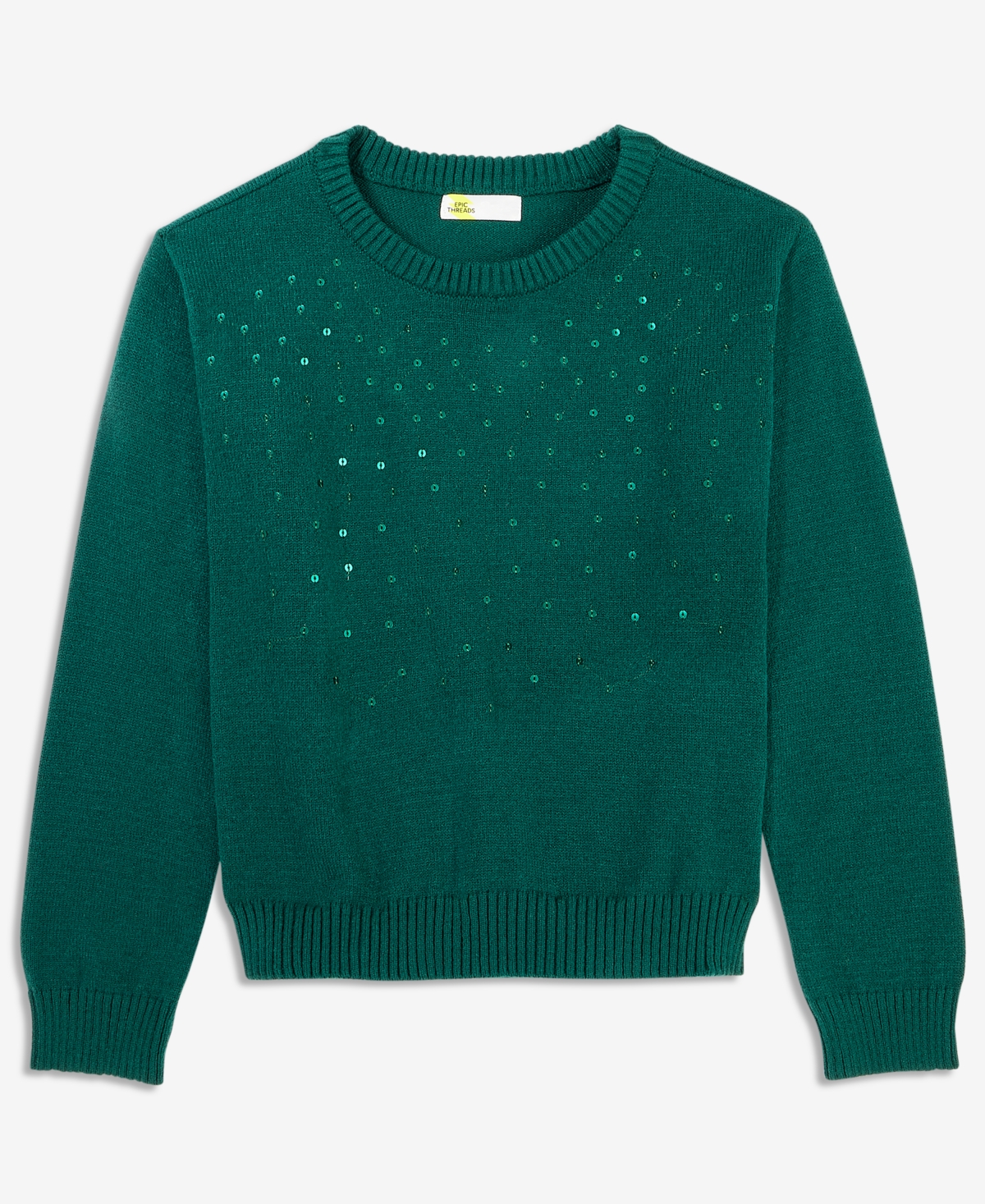 Epic Threads Girls' 4-16 Sequin Dreamyarn Crewneck Long-sleeve Sweater, Macy's Exclusive In Pure Emerald