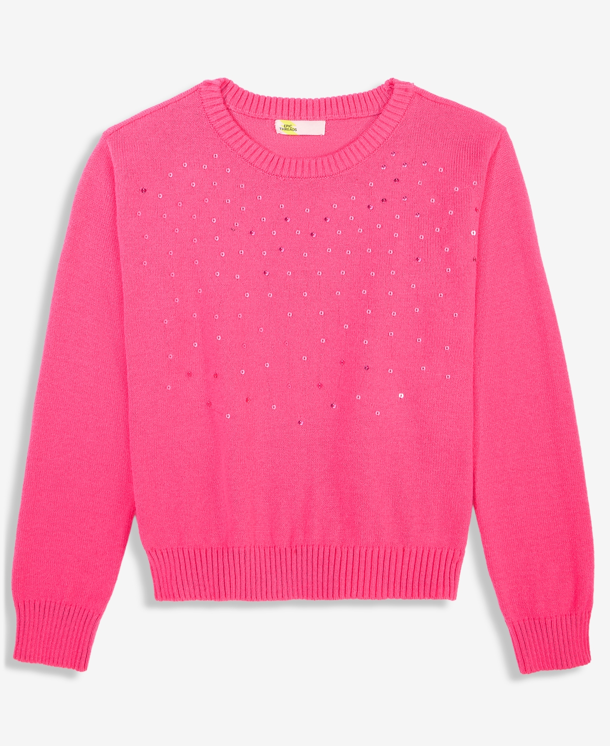 Epic Threads Girls' 4-16 Sequin Dreamyarn Crewneck Long-sleeve Sweater, Macy's Exclusive In Vivid Pink
