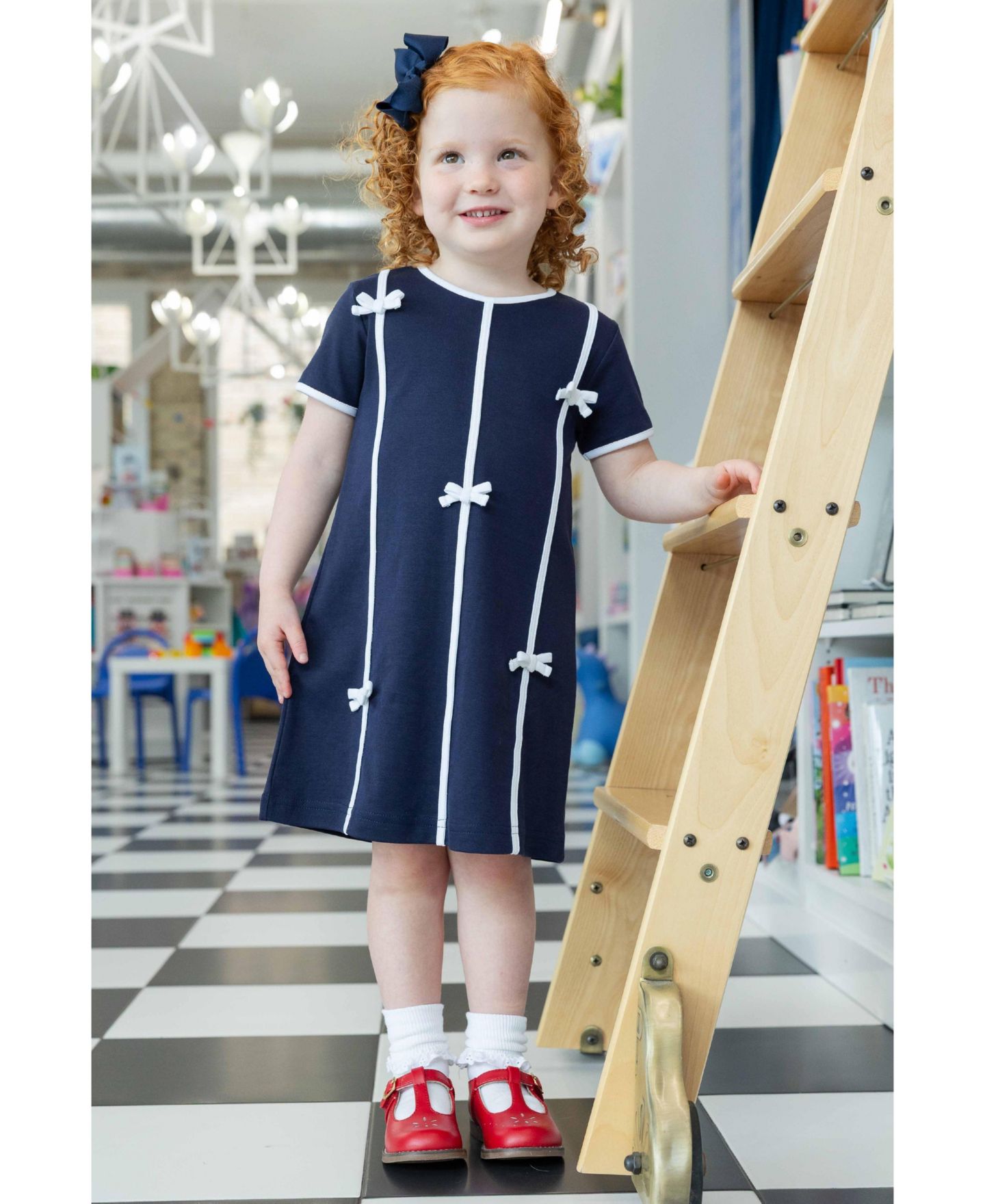Платье Florence Eiseman Knit Dress with Bows для девочек, цвет: Тёмно-синий — фото 2