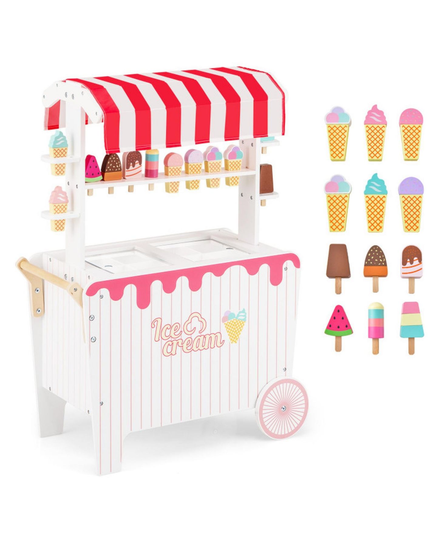Детский игровой набор SUGIFT Ice Cream Cart 12-Piece Rolling Canopy Playset, Ages 3+, цвет: Красный — фото 1