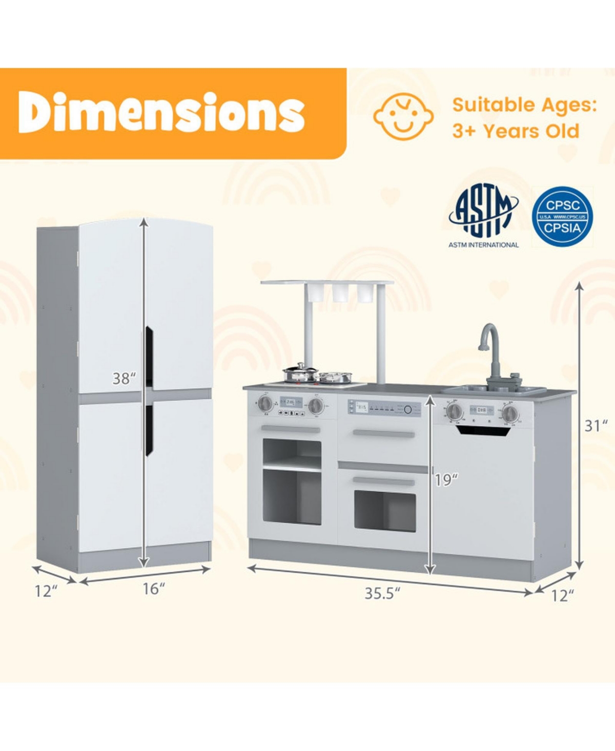 Sugift Running Water Faucet 2-Piece Wooden Kitchen Playset, Ages 3+