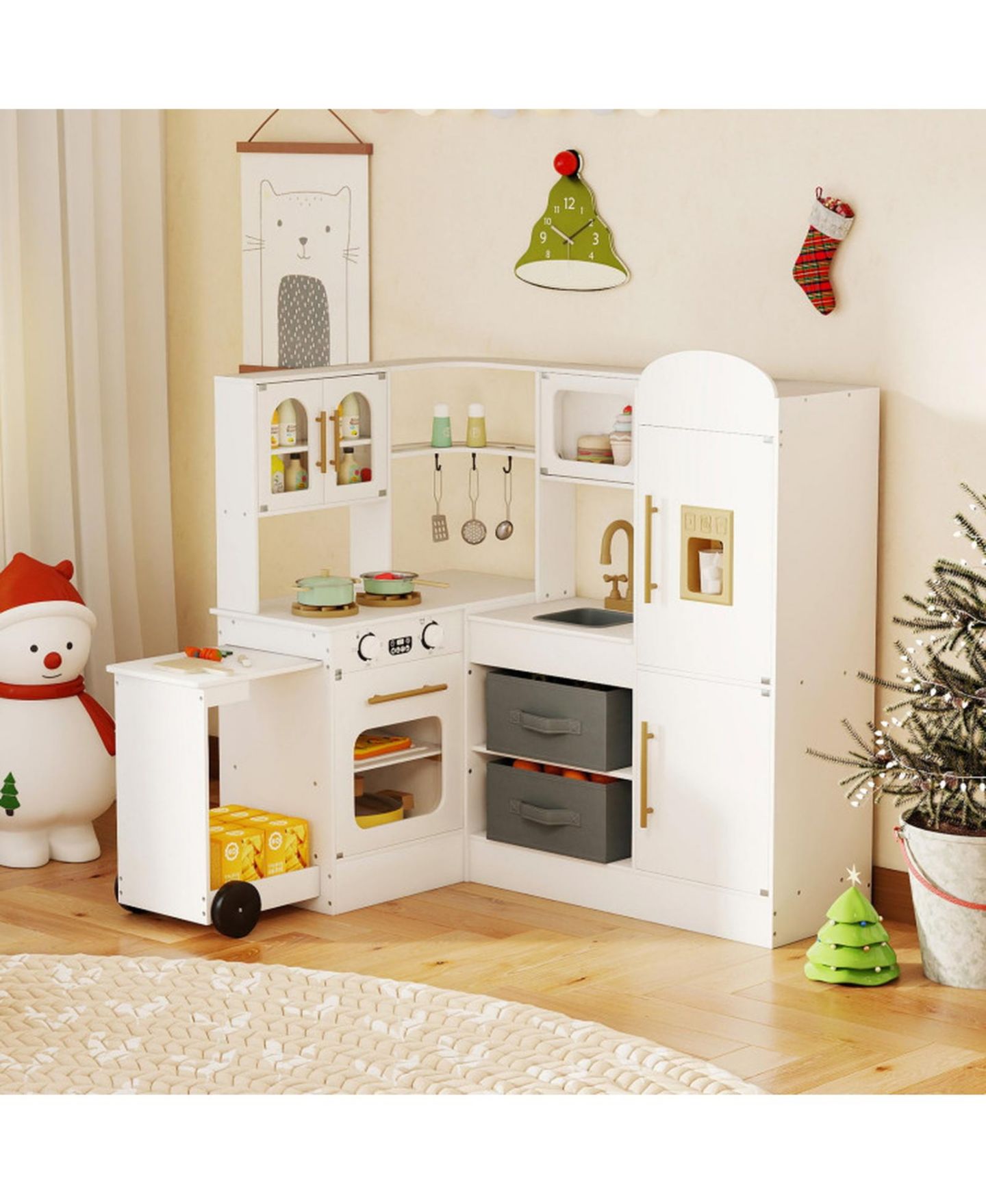 Детский игровой набор SUGIFT Corner Kitchen Playset with Retractable Countertop and Working Ice Maker, Ages 3+, цвет: Белый — фото 11
