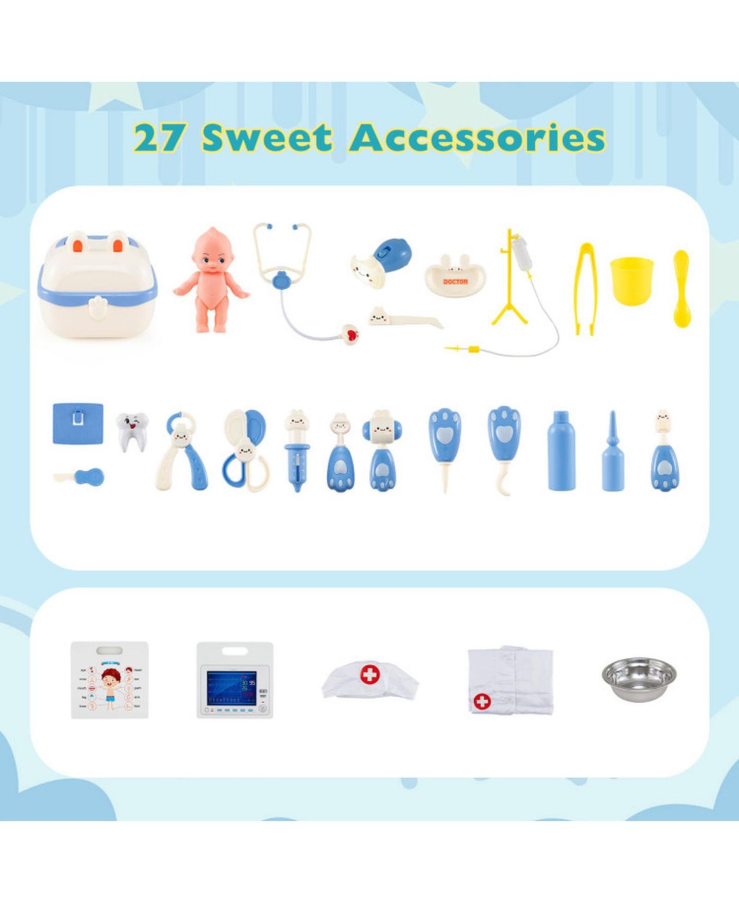 Детские фигурки SUGIFT Kids Doctor Playset 27-Piece Medical Station with Height Bar and ECG Monitor Ages 3-6, цвет: Синий — фото 10
