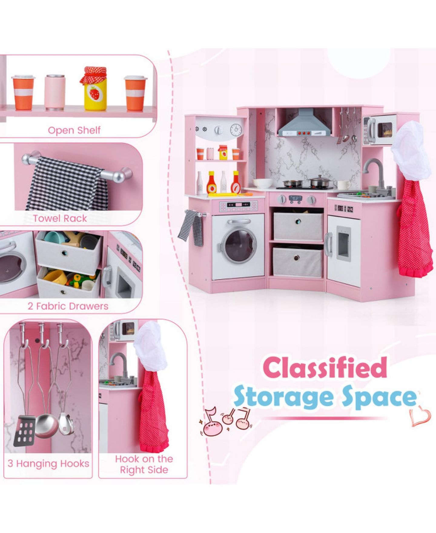 Детская игрушка SUGIFT Interactive Play Kitchen with Circulating Water Sink and Lights and Sounds, Ages 3+, цвет: Розовый — фото 8