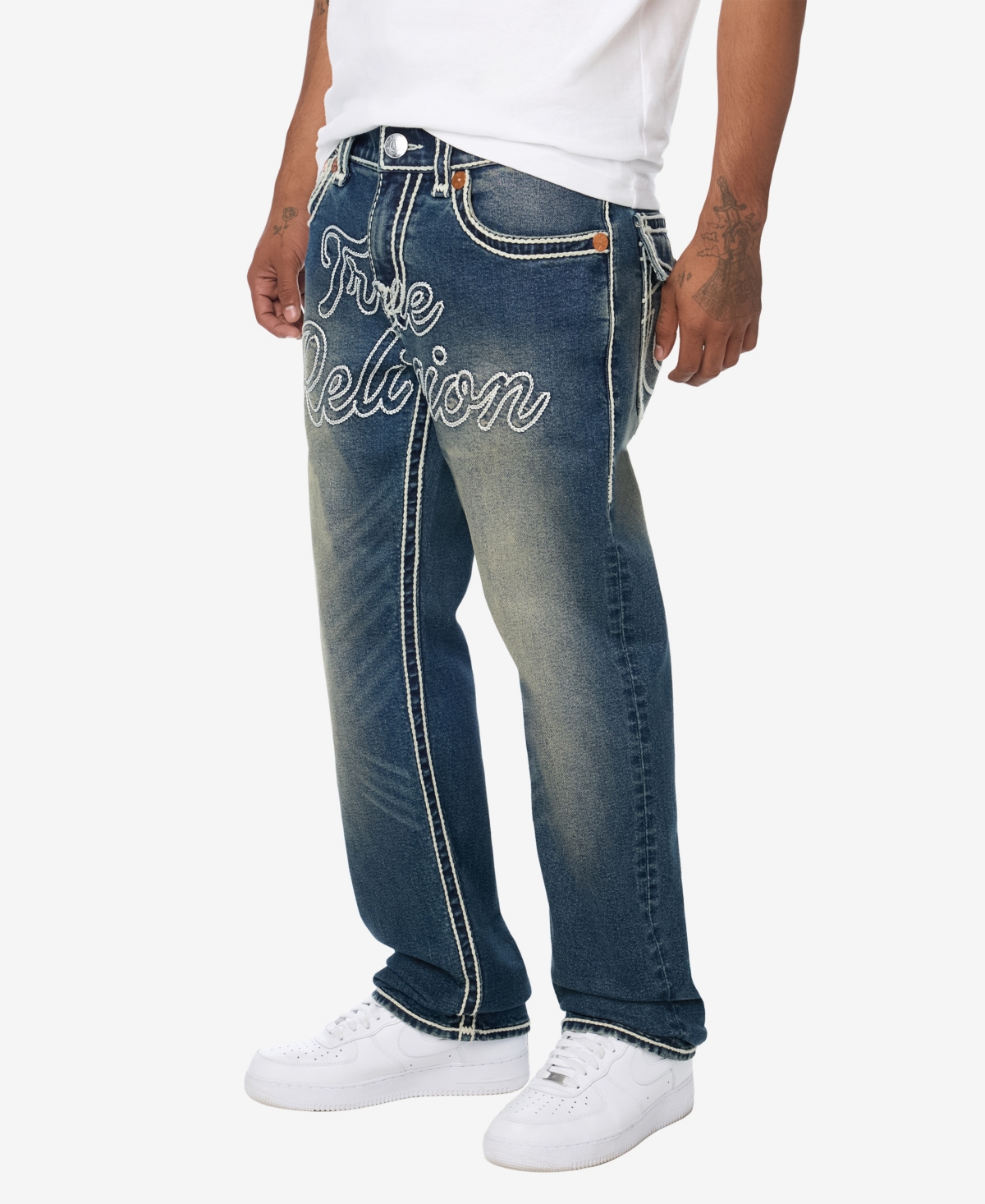 True Religion Men's Ricky Rope Stitch Flap Straight Jeans