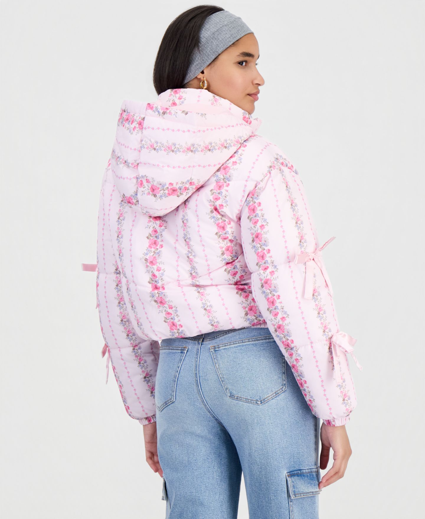 Женская куртка Madden Girl Floral-Print Hooded Short Puffer, цвет: Комбинированный — фото 3