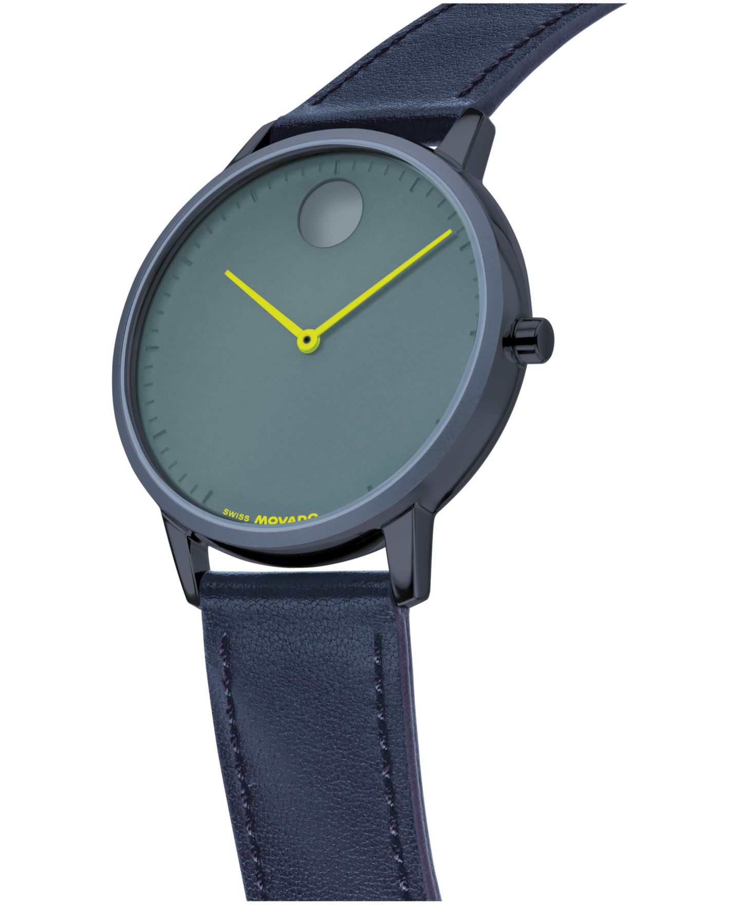 Мужские часы Movado Face Swiss Quartz Navy Blue Leather Watch 39mm — фото 2