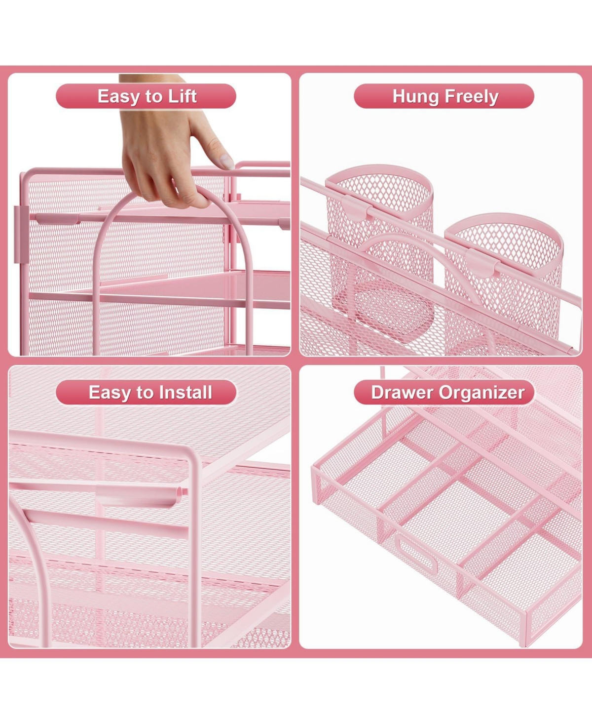 Danrong Metal Mesh Desk Organizer 4 Tier Sliding Trays Drawer Space Saving