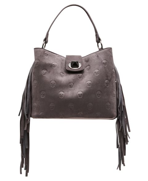 Женская сумка Betsey Johnson Skully Fringe Small Bucket Shoulder Handbag, цвет: Угольный