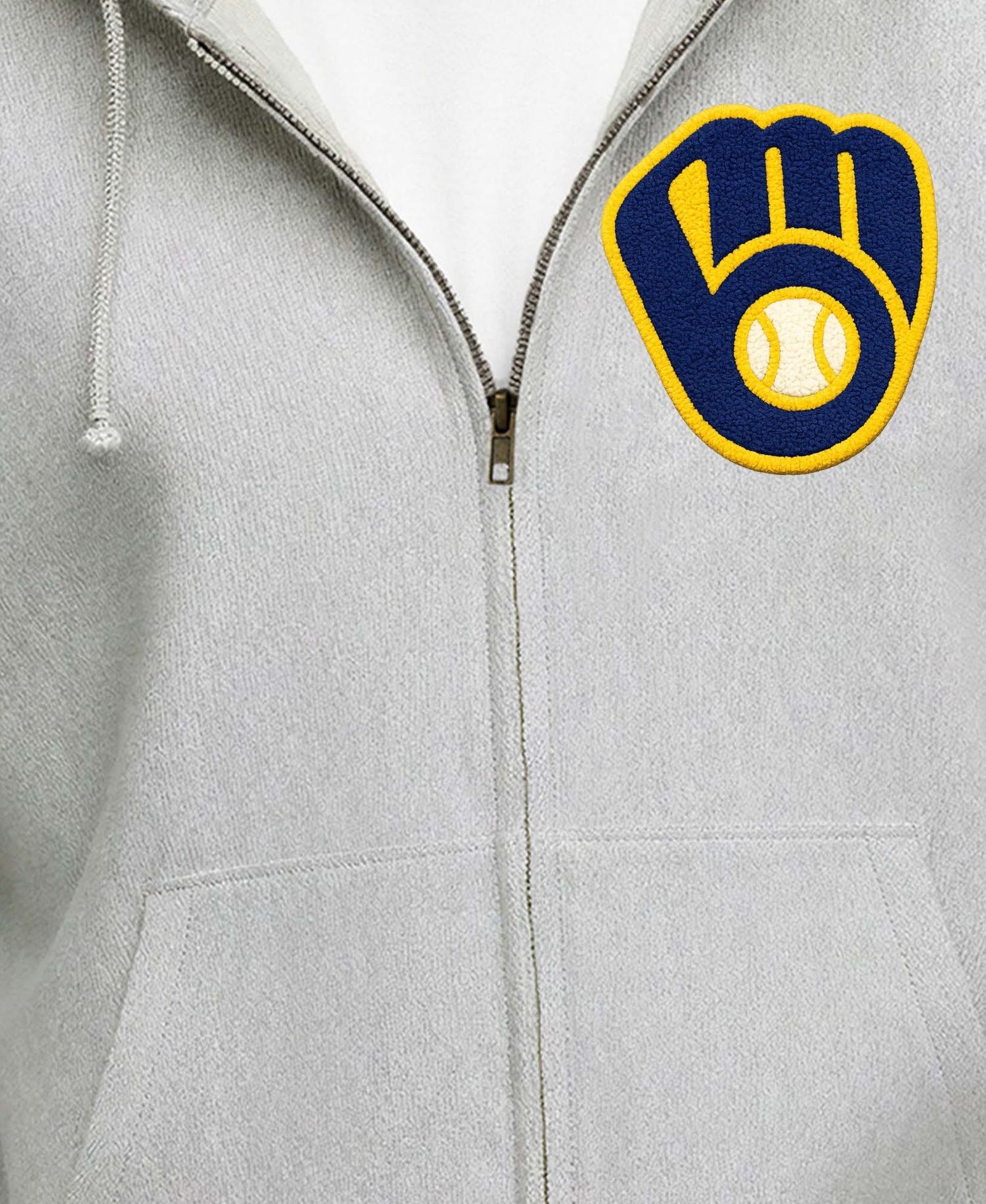 Men's Gray Milwaukee Brewers Reverse Weave Chenille Full-Zip Hoodie