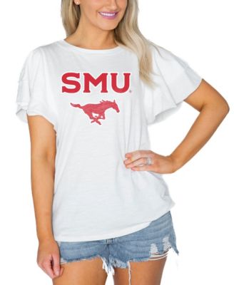 Women's White SMU Mustangs Arch Logo Flutter Sleeve Lightweight T-Shirt