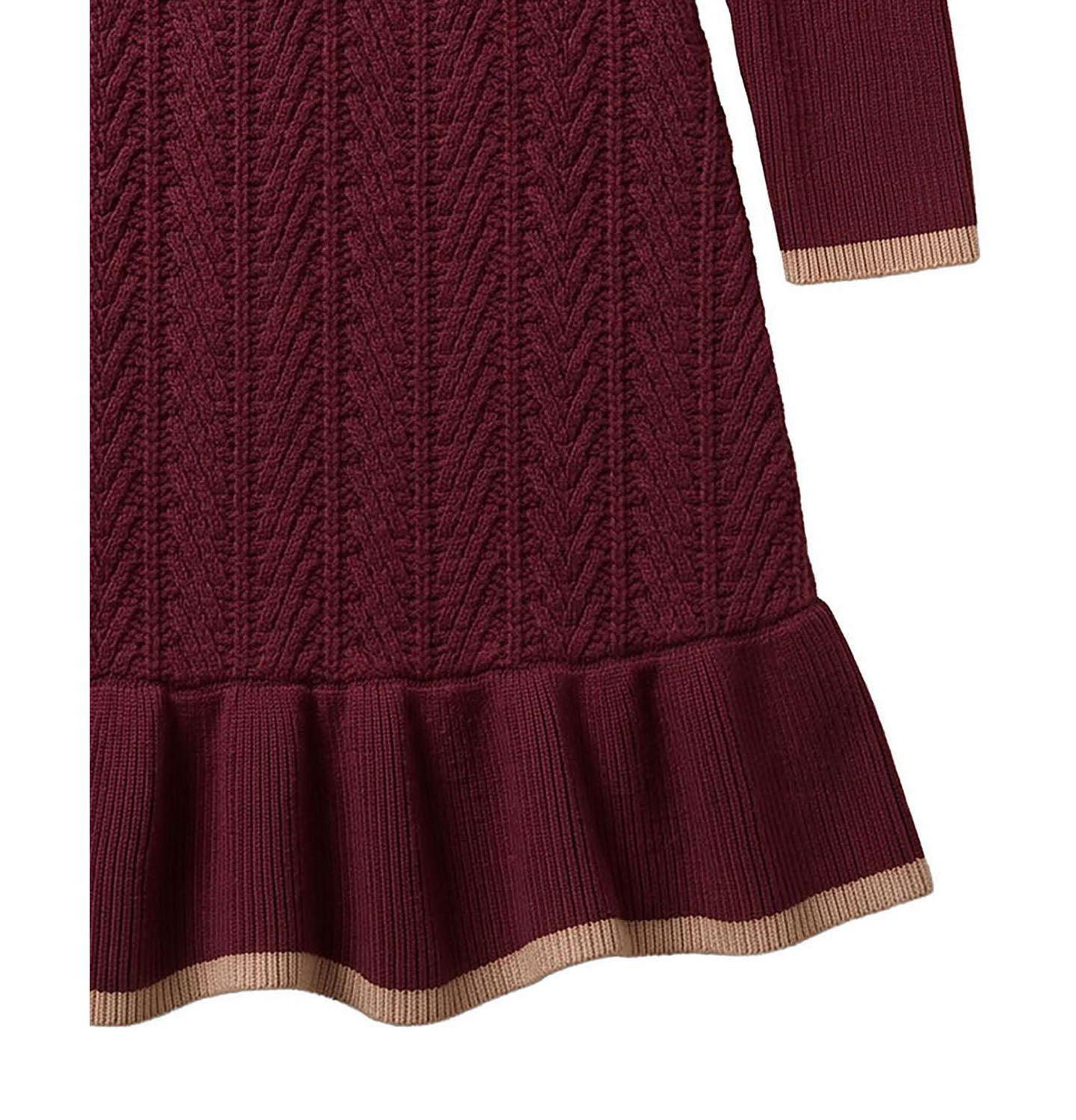 Платье Hope & Henry Organic Mock Neck Flounce Hem Sweater Dress для девочек-малышей, цвет: Тёмно-бордовый — фото 3