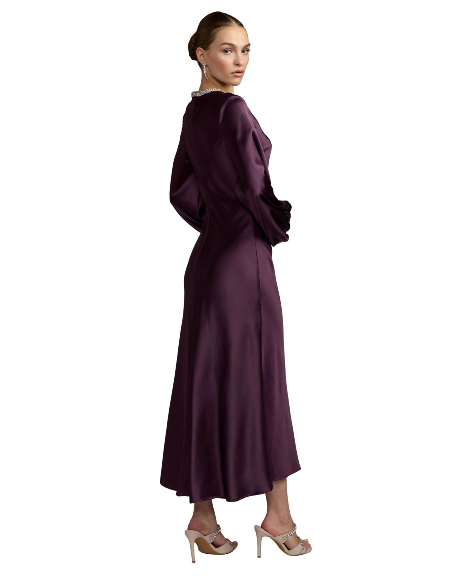Women's Crystal-Embellished High-Neck Satin Maxi Dress