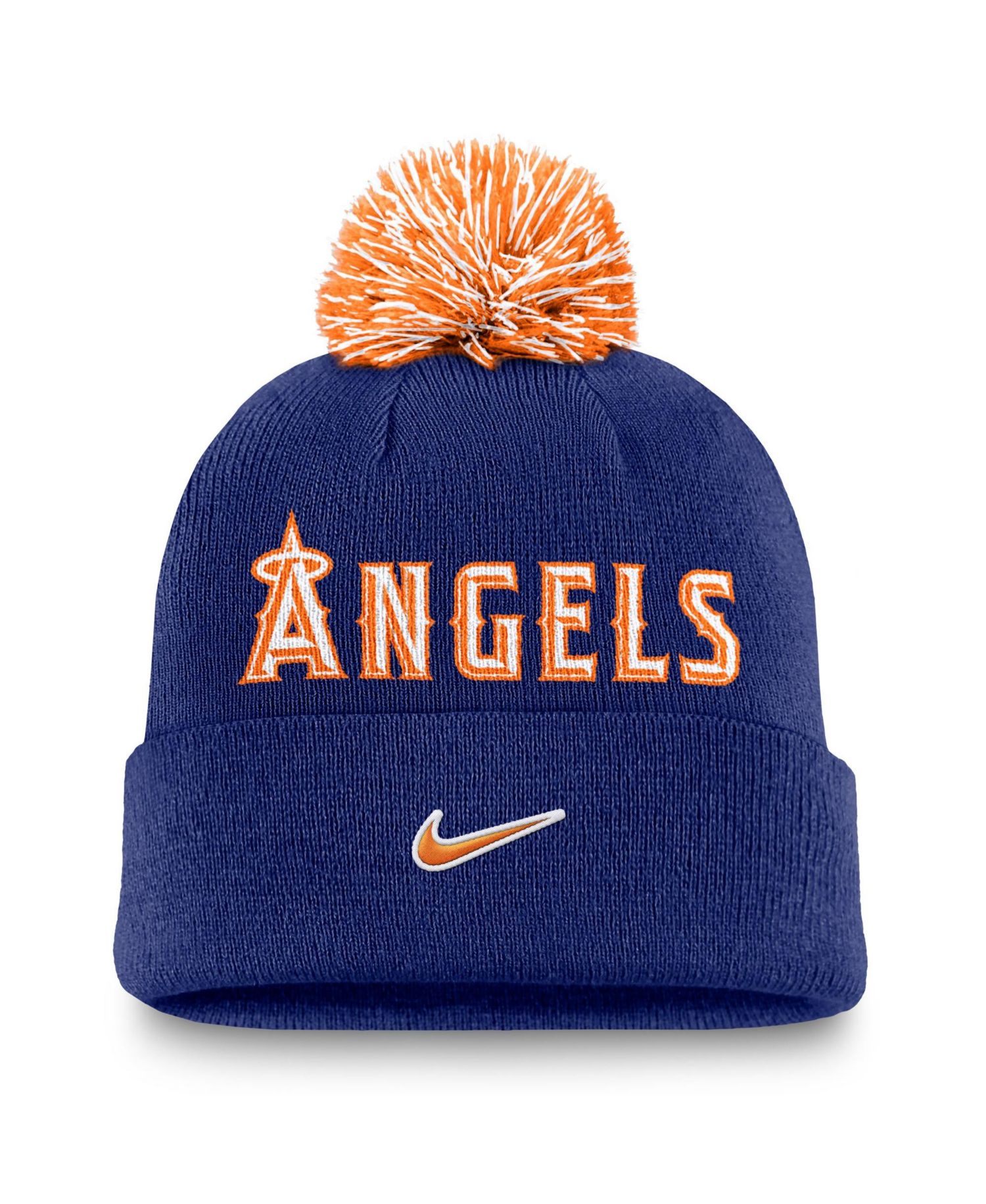 Men's Royal Los Angeles Angels Peak Cuffed Knit Hat with Pom