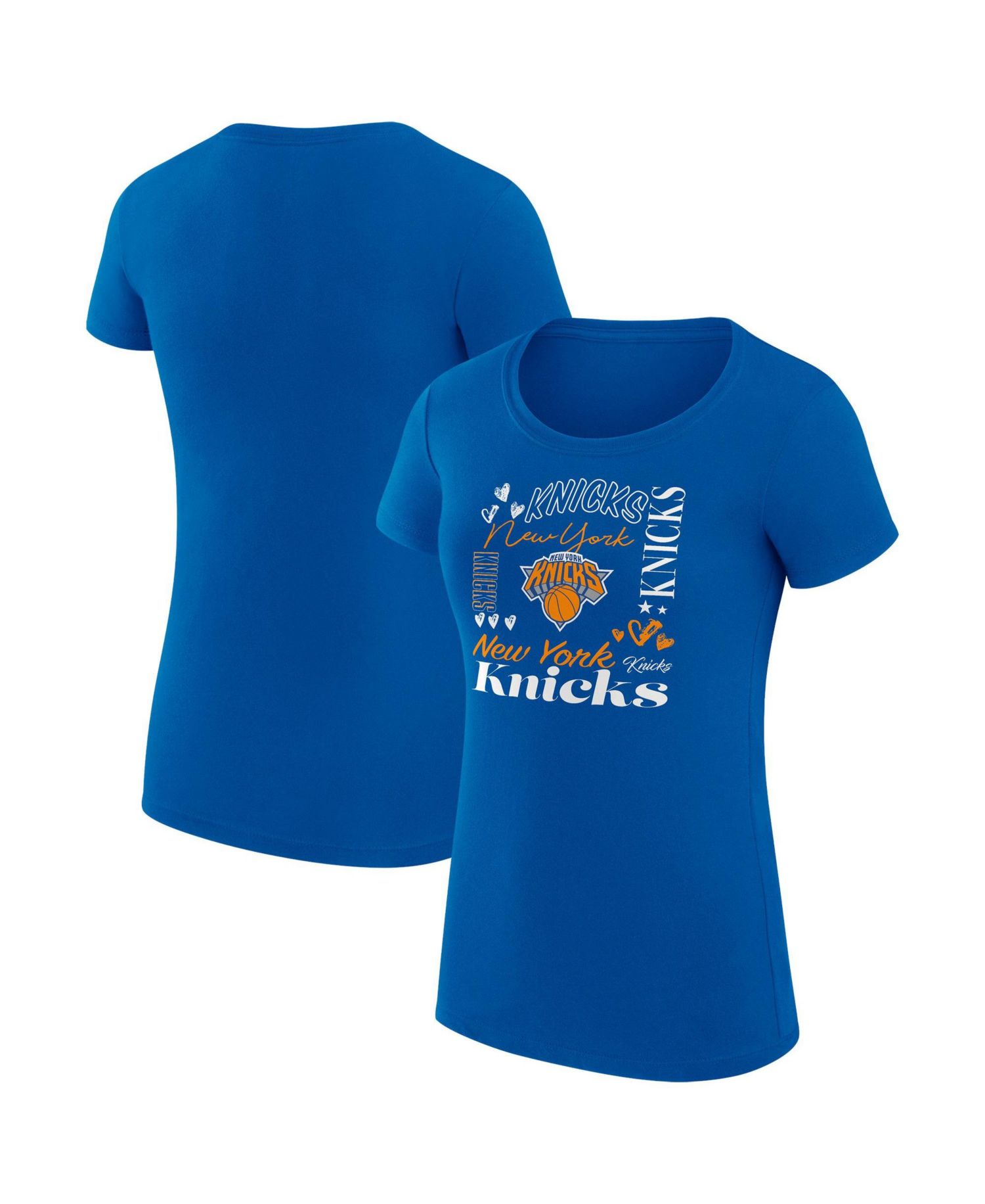 Women's Blue New York Knicks Super-Slim Fit Lightweight Team Name Collage Graphic T-Shirt