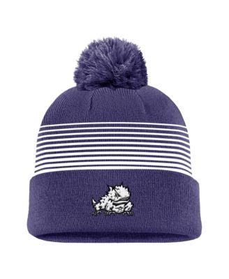 Men's Purple TCU Horned Frogs 2026 On-Field Peak Cuffed Knit Hat with Pom