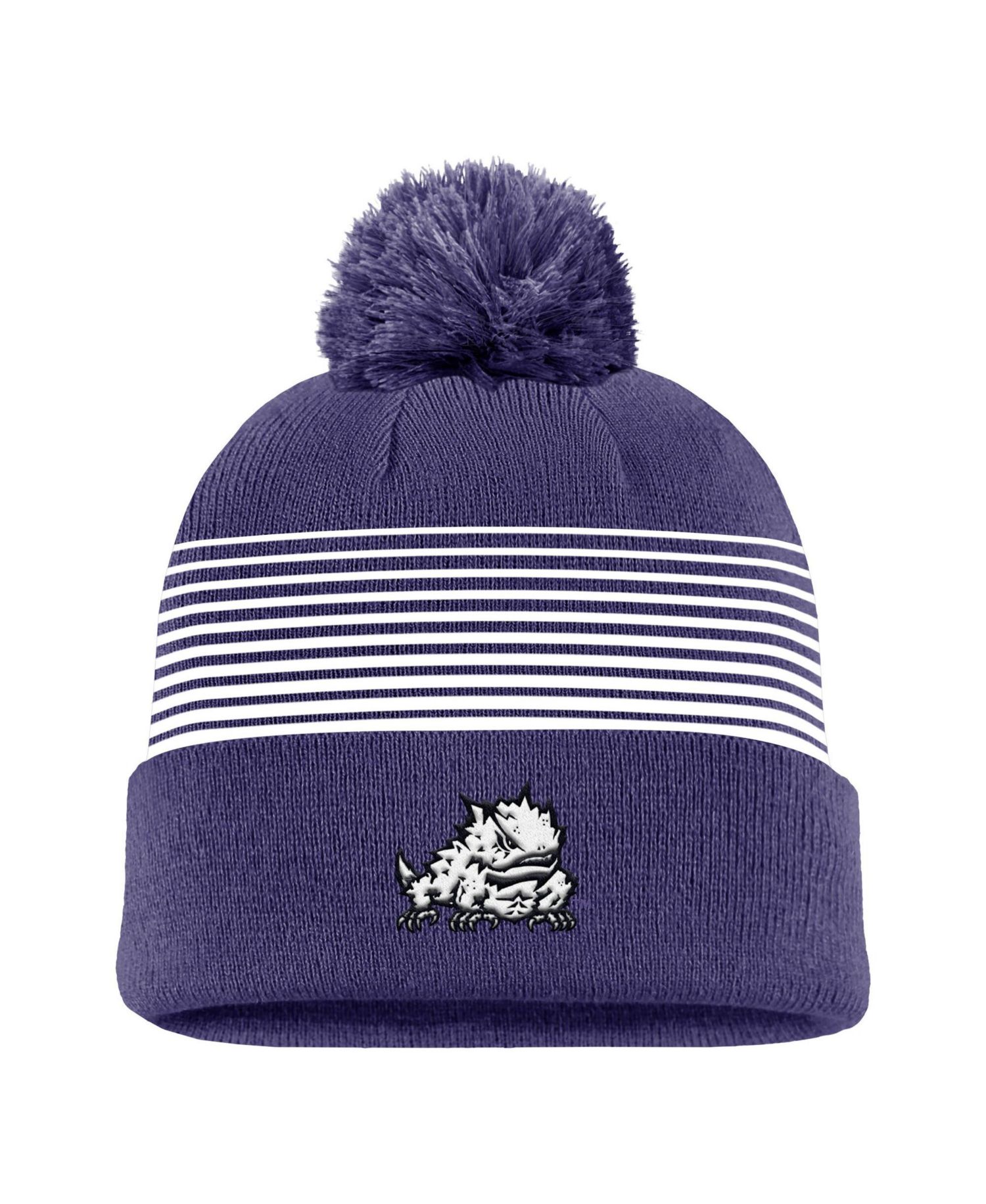Men's Purple TCU Horned Frogs 2026 On-Field Peak Cuffed Knit Hat with Pom