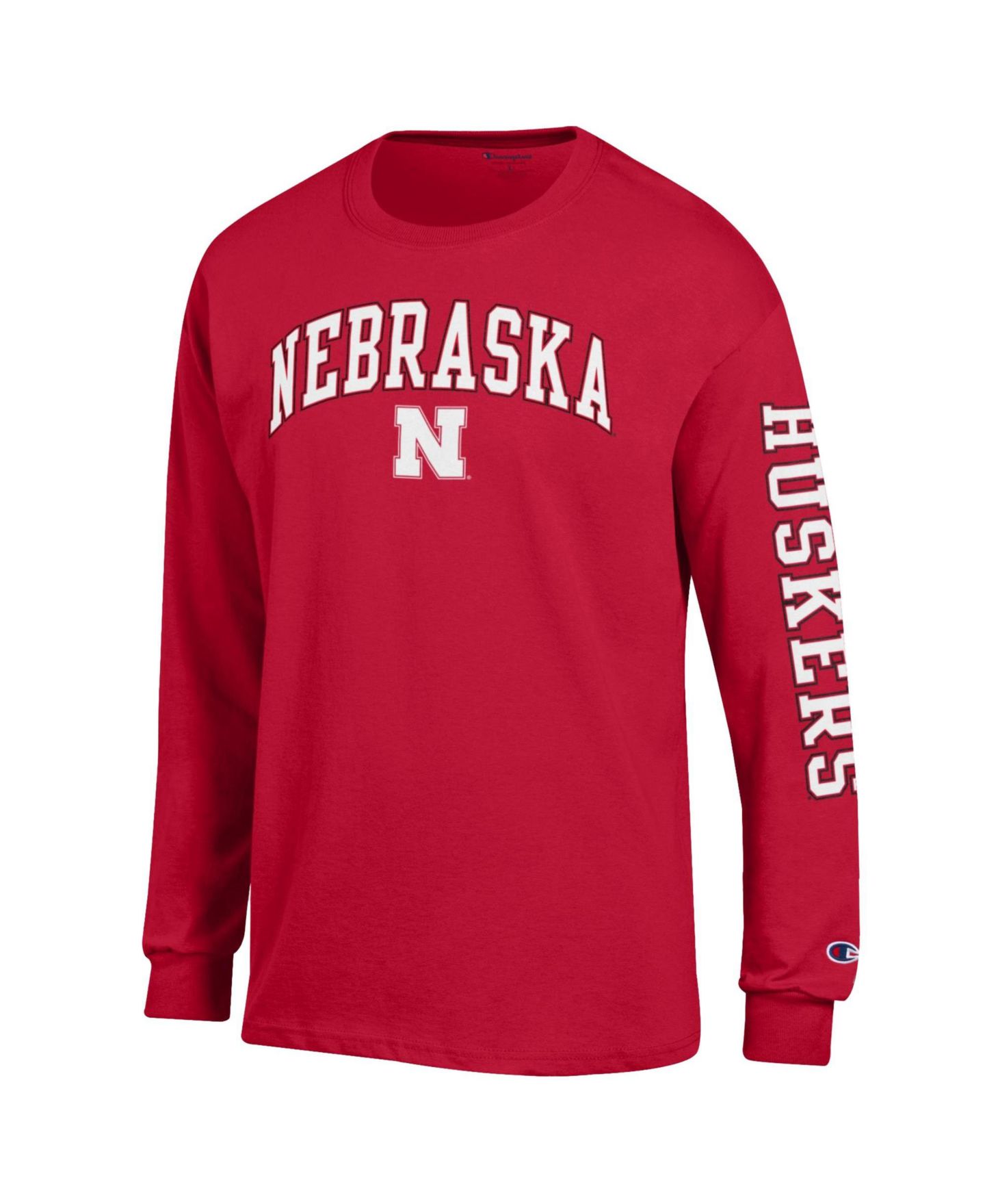 Мужская футболка Champion Scarlet Nebraska Huskers Arch Over Logo 2-Hit Long Sleeve, цвет: Чёрный — фото 4