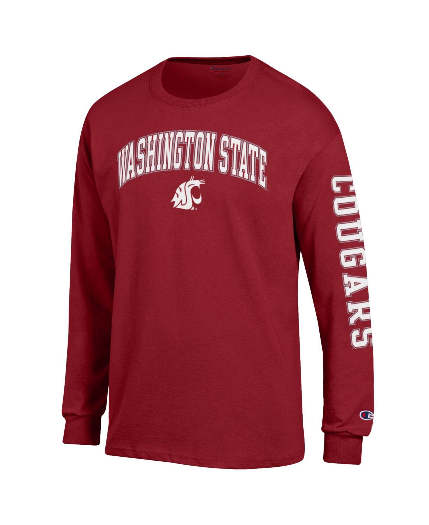 Мужская футболка Champion Crimson Washington State Cougars Arch Over Logo 2-Hit Long Sleeve — фото 2
