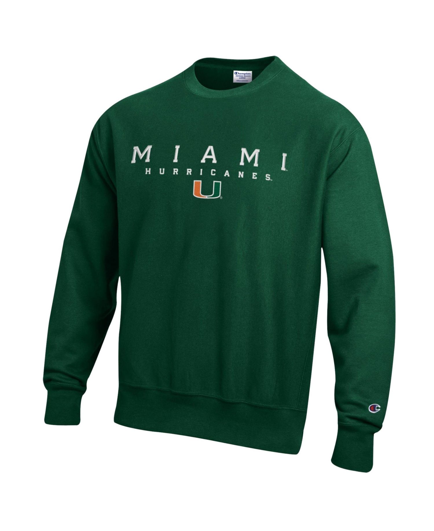 Men's Green Miami Hurricanes Relentless Reverse Weave Sweatshirt