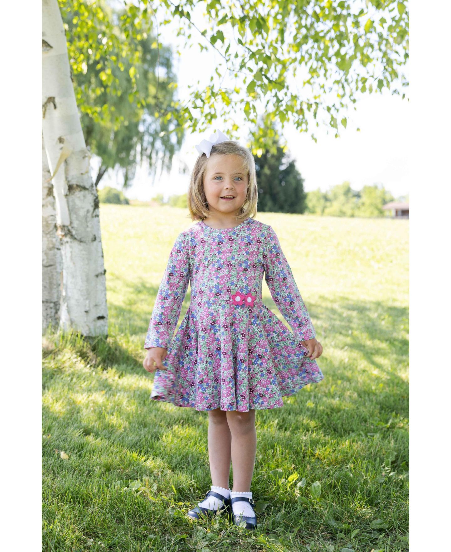 Платье Florence Eiseman Floral Knit Dress with Flowers для девочек, цвет: Молочный / Розовый — фото 5