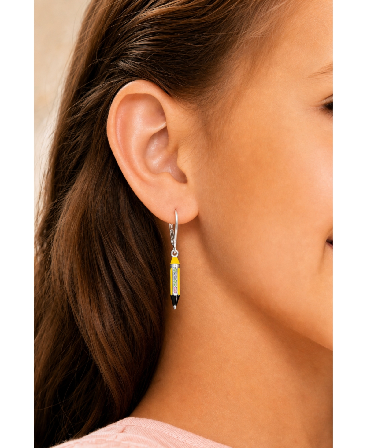 Chanteur Kids Pencil Hypoallergenic Earrings for Girls with Sterling Silver Leverbacks